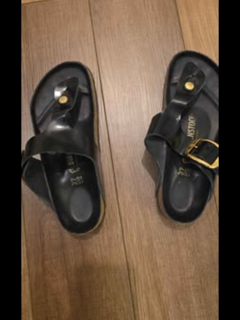 Birkenstock Black Leather Buckle Toe-Post Sandals